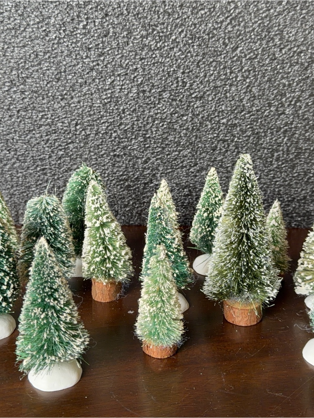 Dept 56 Mini Green Snow-Tipped Bottle Brush Trees - Holiday Table Decor